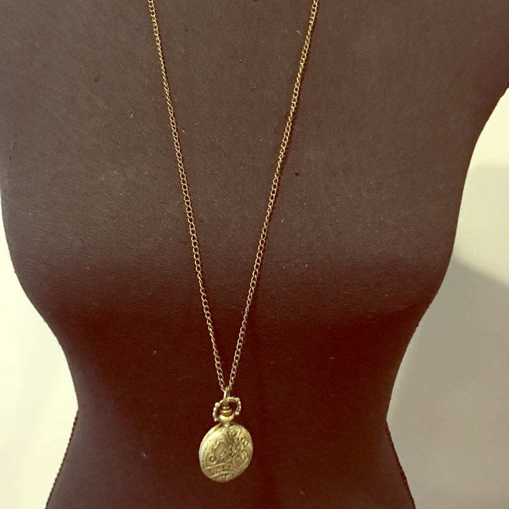 Antique Gold Necklace with Clock Pendant